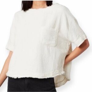 We The Free Palo Alto Top Cream Gauze Cotton Oversized Shirt Women's M Beachy